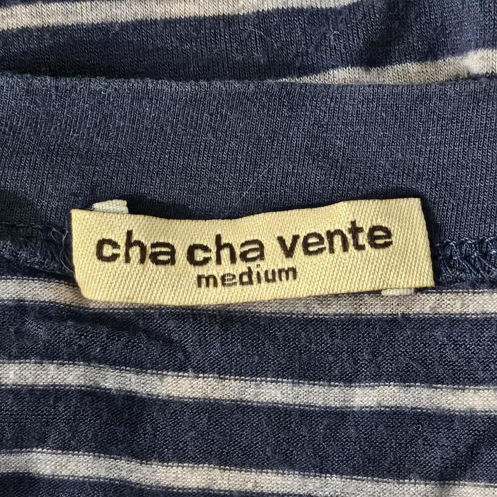 2/$20 Cha Cha Vente Blue & Tan Striped Batwing Sleeve Shirt Size M - Picture 3 of 5